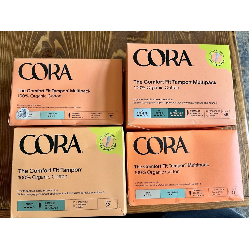 Cora Organic Cotton Mix Pack Tampons Lot Of 4 Packs 141 Tampon Natural